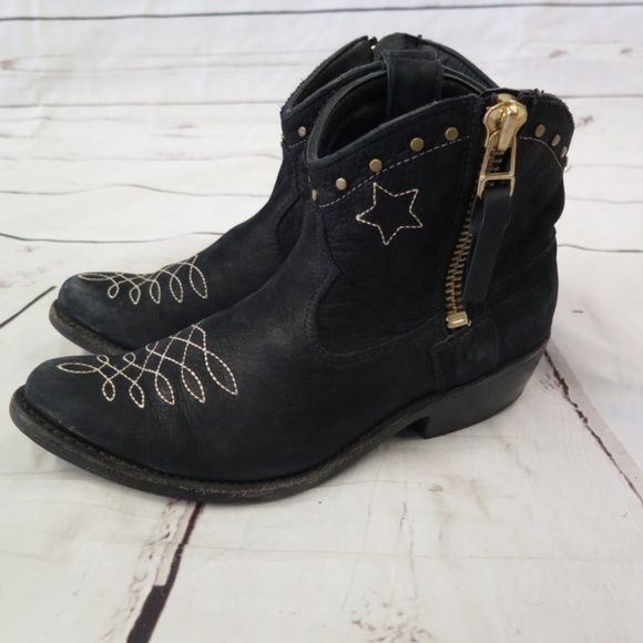 Anine Bing Cowboy Boots Black Leather Size 37 - Picture 3 of 8